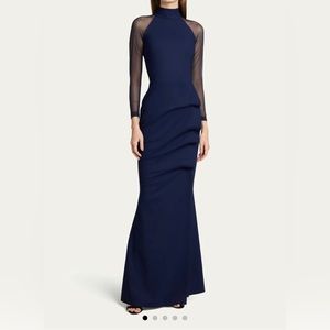 Chiara Boni La Petite Robe Size 4 NWT navy gown illusion sleeves. $995 retail